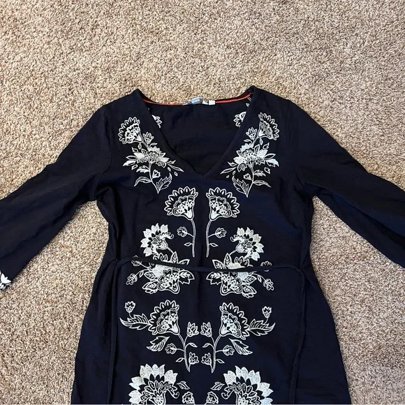 Boden Clemmie Jersey Navy Blue White Embroidered Dress - Picture 4 of 11